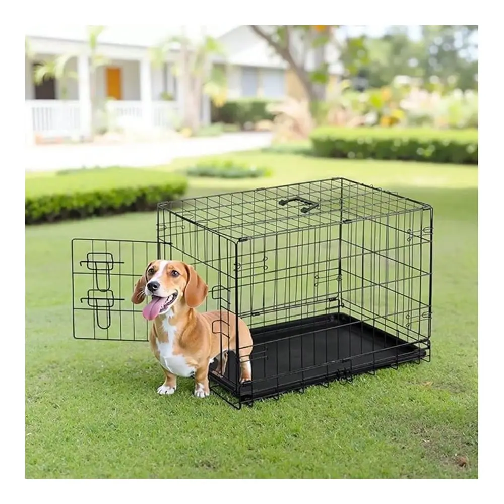 

SingleDoor Dog CrateDurable Metal Pet Kennel With Secure Lock, Foldable Design, Removable Tray For Easy Cleaning, Portable Pupp