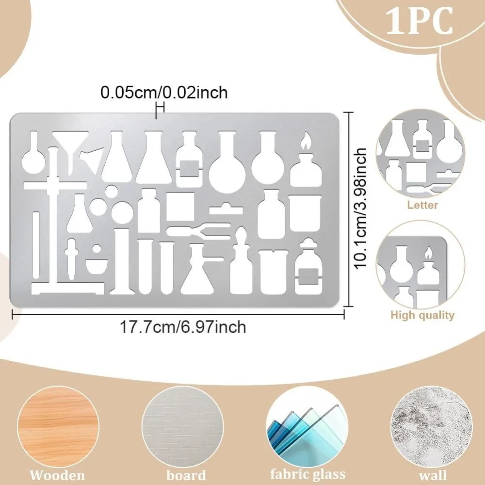 Wood Burning Metal Stencils Chemistry Stainless Steel Reusable Templates Measuring Cup Drawing Mixed Shapes Template for DIY