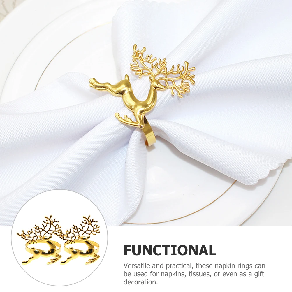 

2 Pcs Christmas Napkin Hoops Birthday Decorations Dinner Rings Table for Party Holders Elk