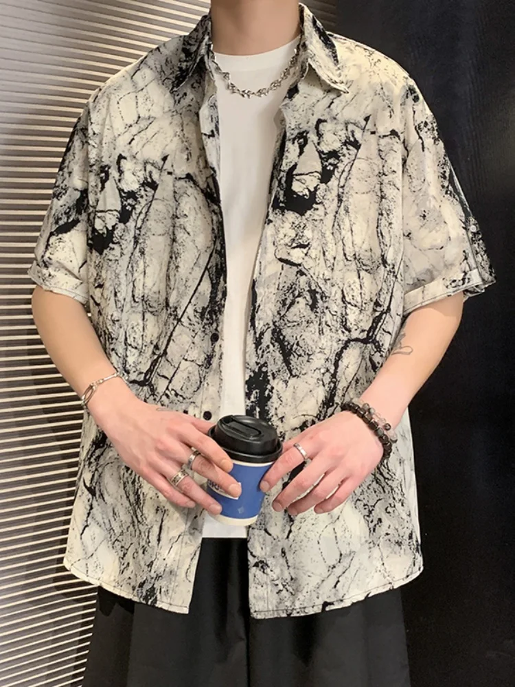 

Новая китайская мужская летняя тонкая свободная рубашка с цветочным принтом, повседневная, приталенная, из хлопка, на пуговицах