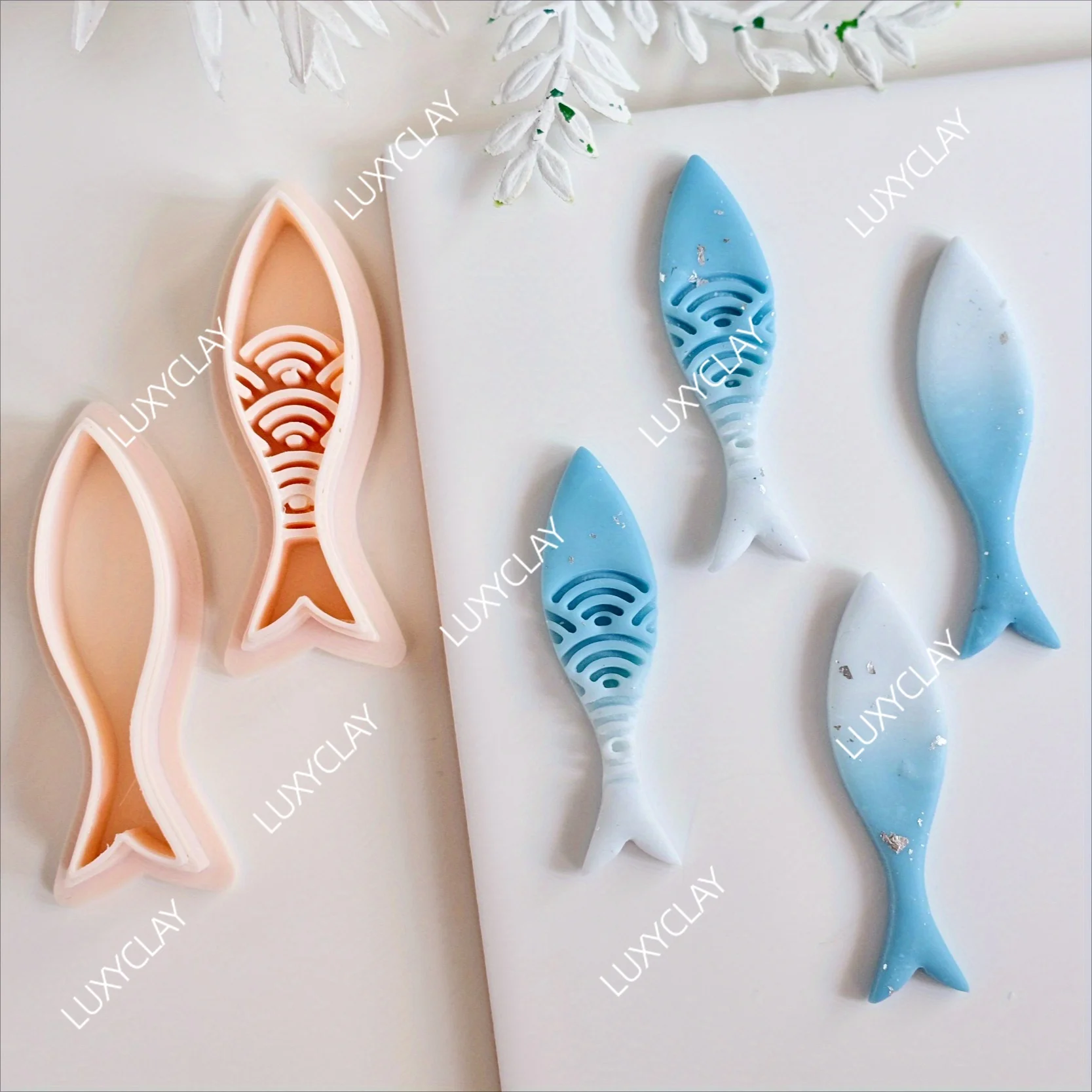 2pcs Embossed Sardine Polymer Clay Cutter & Stamp for Earring & Jewelry Making, Long Skinny Fish Clay Molds for Pendant Making