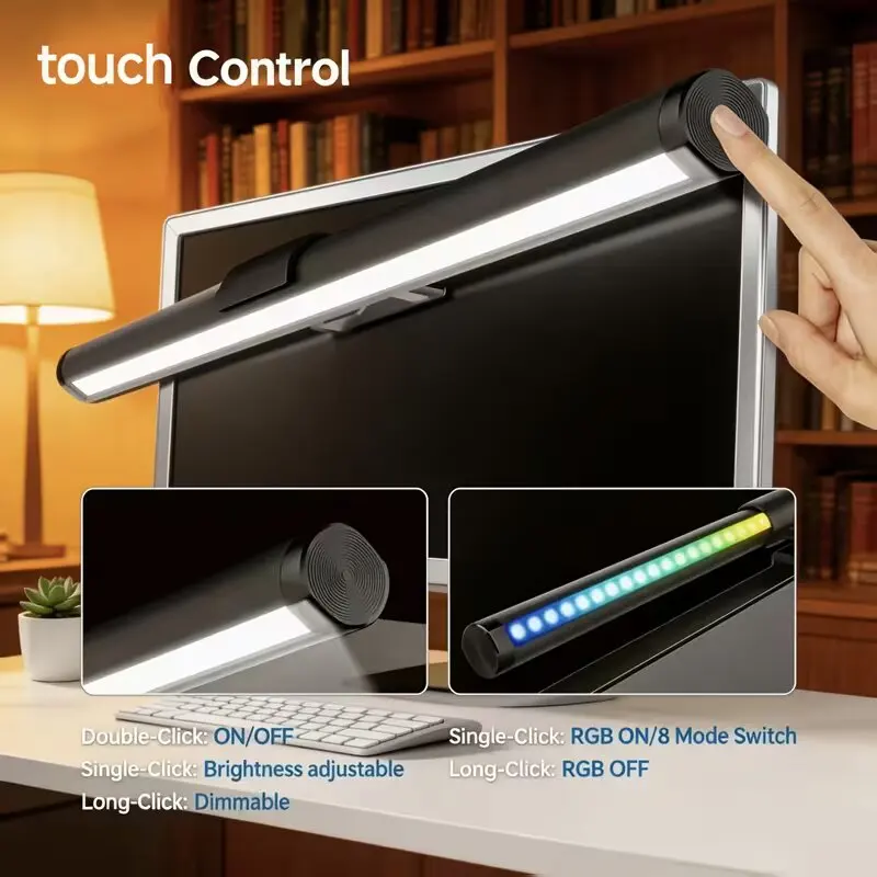 

RGB LED Monitor Light Bar USB Powered Hanging Screen Lamp Stepless Dimmable Anti-Glare Soft Lighting for Office Desktop Gaming