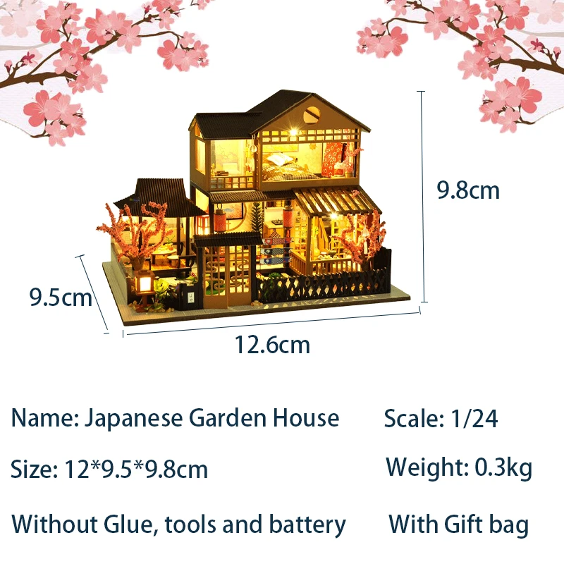 Cutebee DIY DollHouse Japanese Style Villa Kit Wooden Miniature Doll Houses for Children Birthday Gift