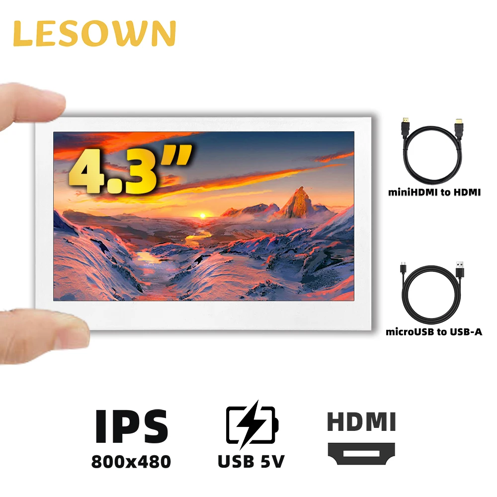 LESOWN Portable Mini 4.3 inch LCD IPS 800x480 mini Monitor HDMI USB Powered PC Display for Raspberry Pi Laptop Secondary Screen