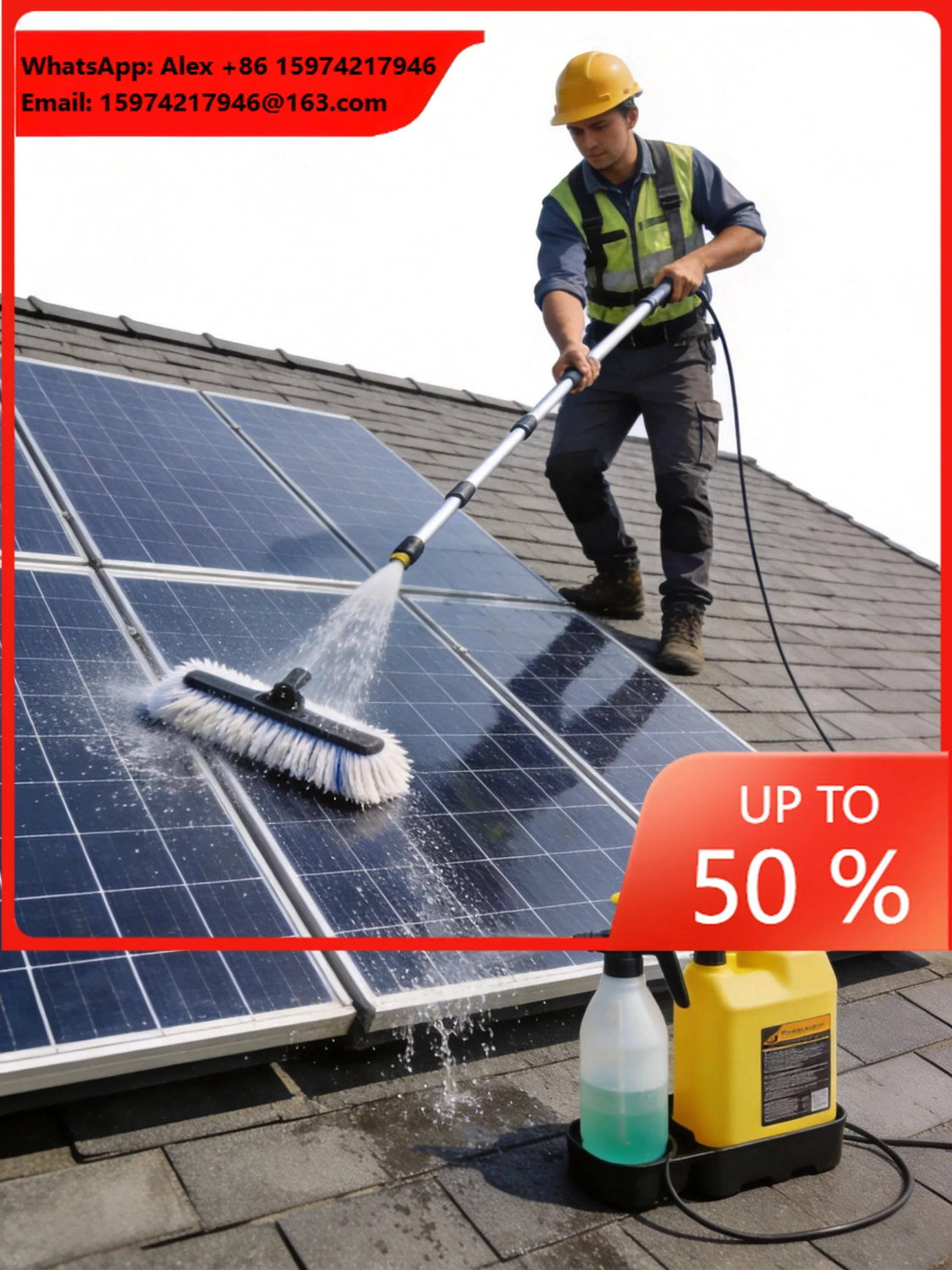 MULOYAL Solar Panel Cleaning Kit B-1 3.6m Telescopic Carbon Fiber Pole Rotating Brush Water Spray