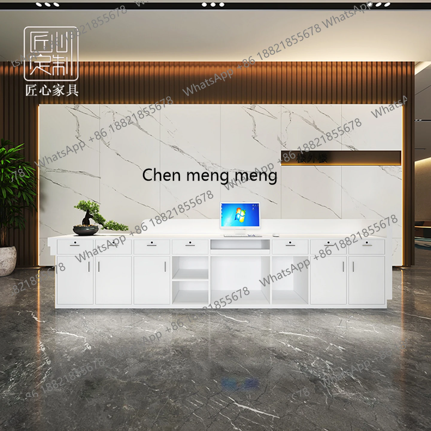 Mostrador de pintura de lujo, luz moderna, salón de belleza, página de pago, recepción de empresa