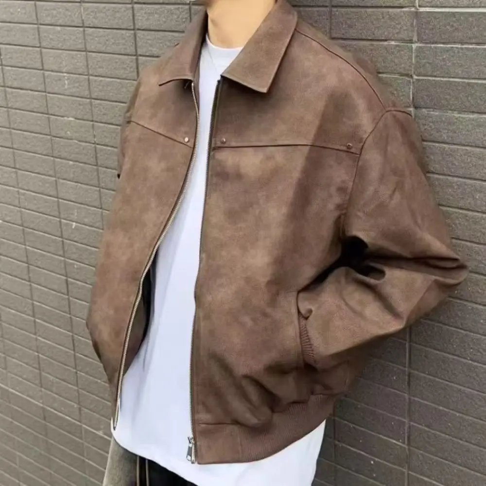 Outerwear Loose Fit Men Jackets Thick Long Sleeves Turn Down Collar Jacket Warm Windproof Flight Jacket Autumn Winter