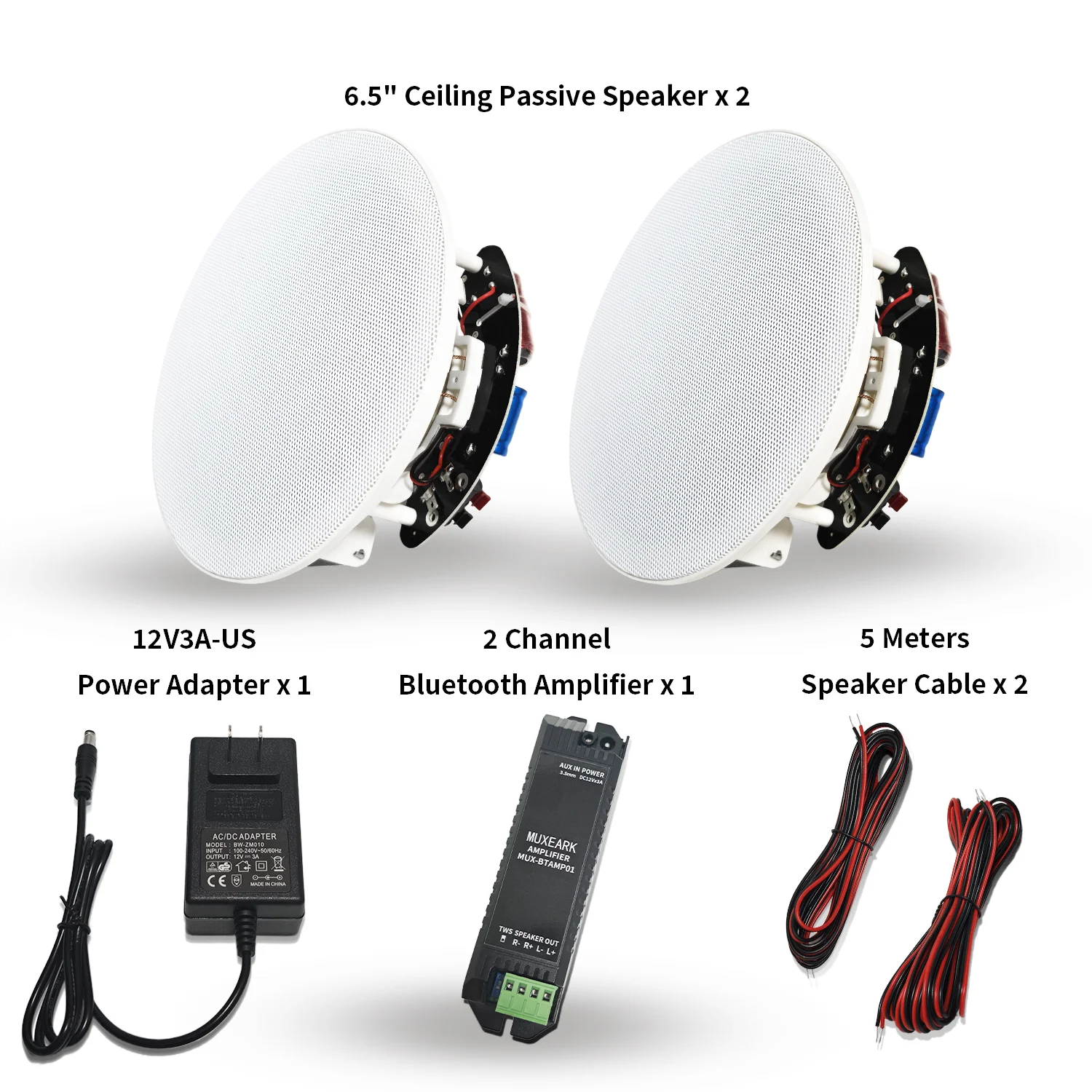 2 Stuks 6.5 ''In Plafond Bluetooth Speakers 300W 2-Way Inbouw Luidsprekers Systeem Met Versterker Ontvanger voor Indoor Badkamer - afbeelding 1