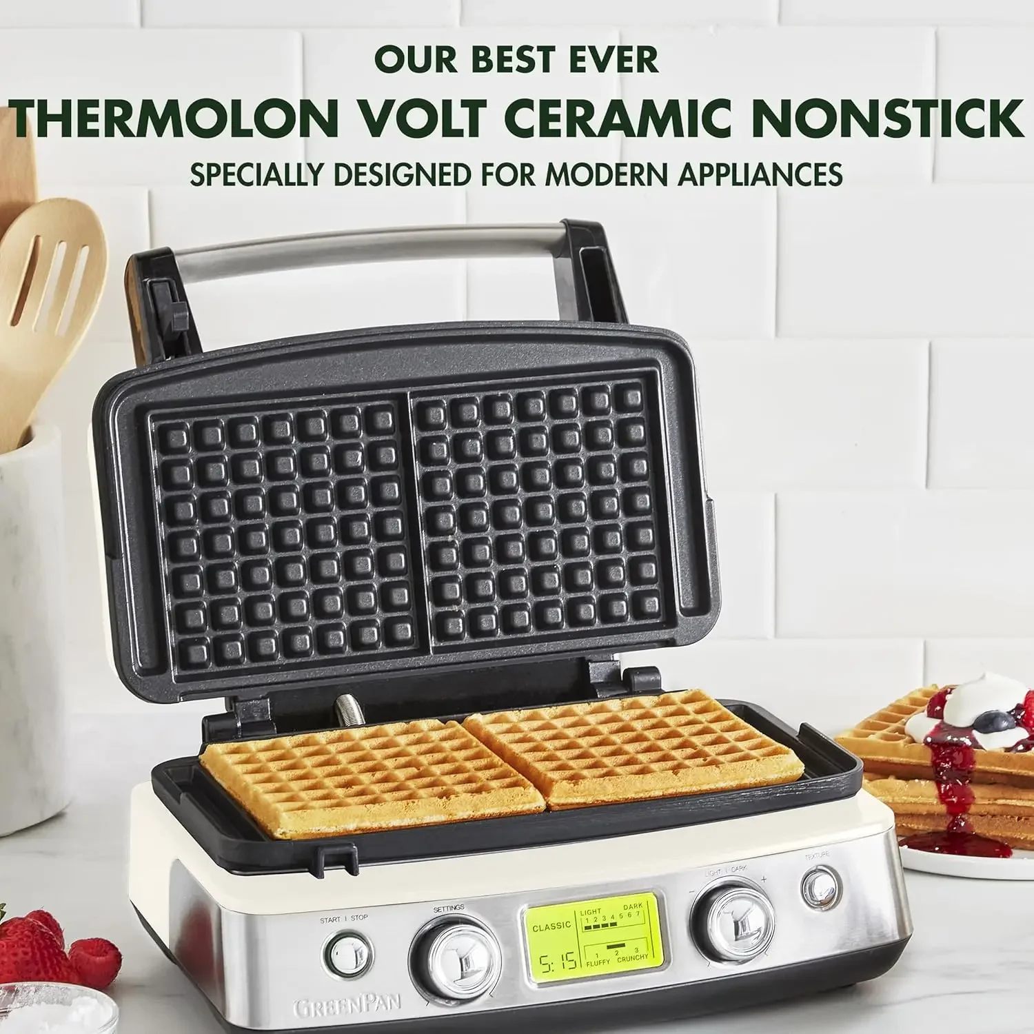 Elite 2-Square Belgian & Classic Waffle Iron, Healthy Ceramic Nonstick Aluminum Dishwasher Safe Plates, Adjustable Shade/Crunch