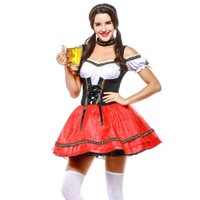 Adult Women Oktoberfest Dirndl Costume Bavaria Beer Party Girl Wench Costume Fantasia Outfit