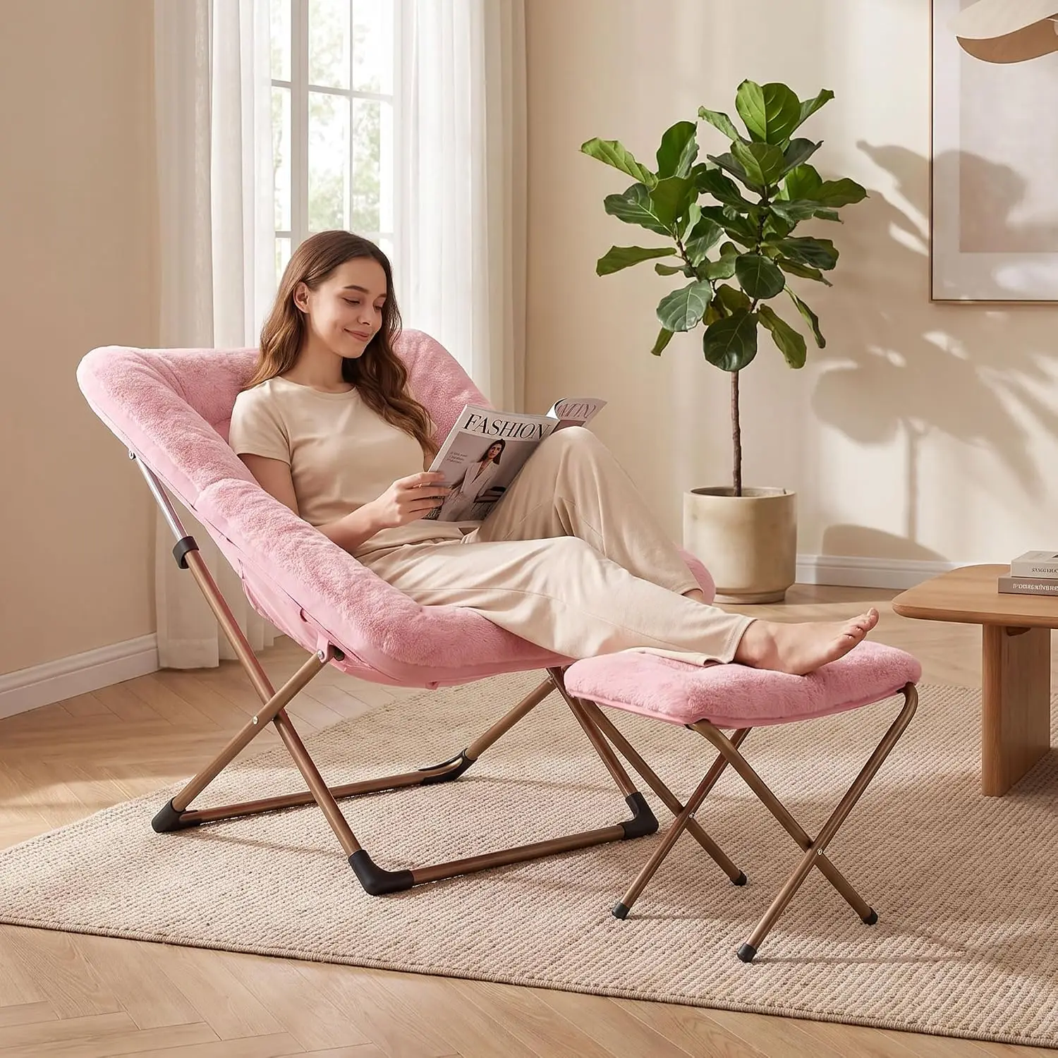 Lazy Chair Wingback Chair with Footstool Modern Armchair Living Room Reading Chair Footrest Recliner Lounge TV Bedroom, Student