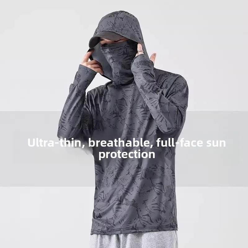 

Men's Camouflage Sun Protection Fishing Shirt Breathable Ice Silk Long Sleeve Casual Style Standard Fit Summer Fishing Shirt