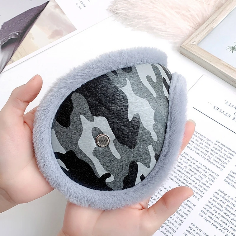 Mens Camouflage Ear Muffs Winter PU Leather Ear Warmers Thickening Soft Ear Cover with Loudspeaker Hole Headphones Warmer