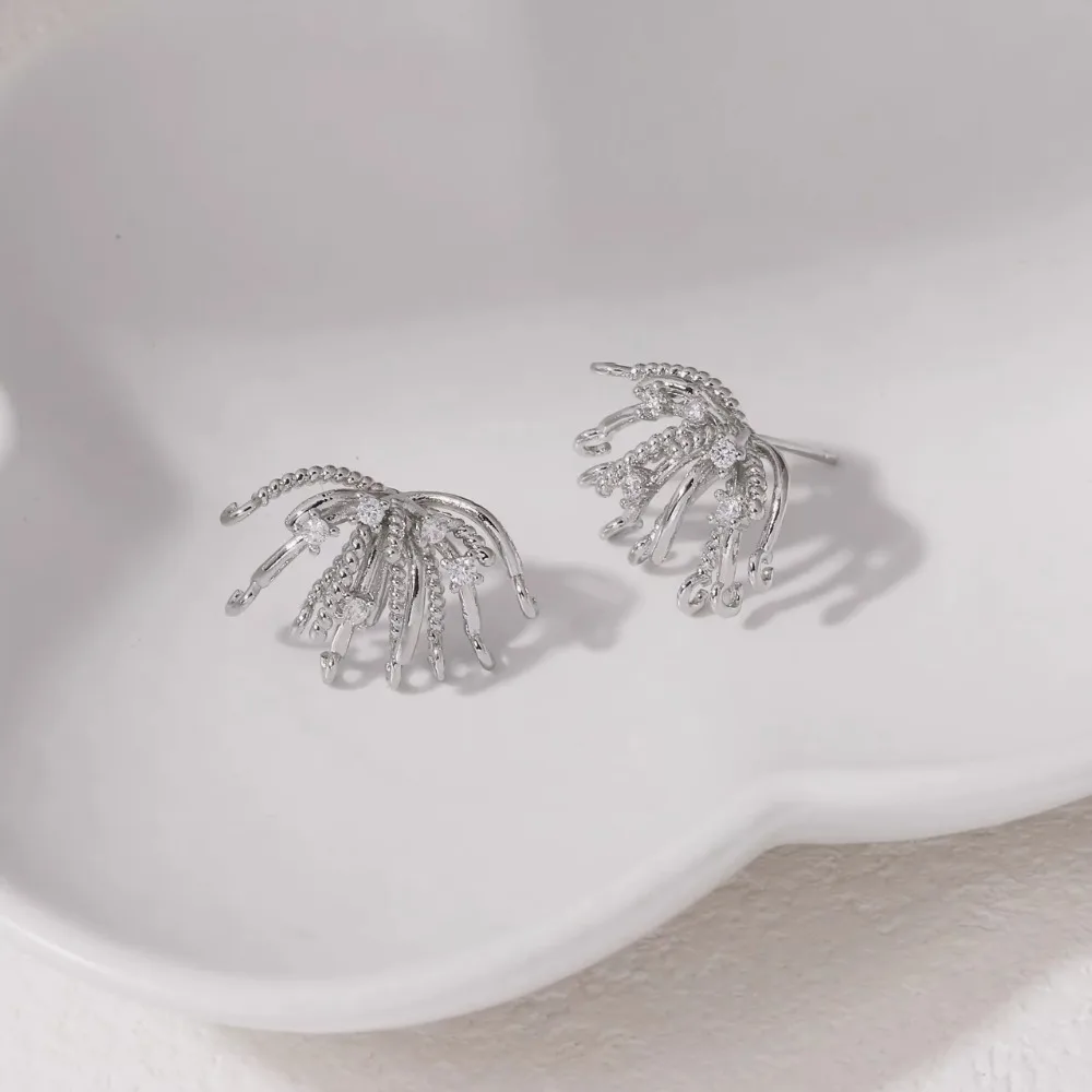 4 قطعة تصميم زهر داينتي الأذن ترصيع لصنع المجوهرات مكونات الأقراط DIY بها بنفسك النحاس 14 كيلو مطلية بالذهب اكسسوارات 15*17 مللي متر #4