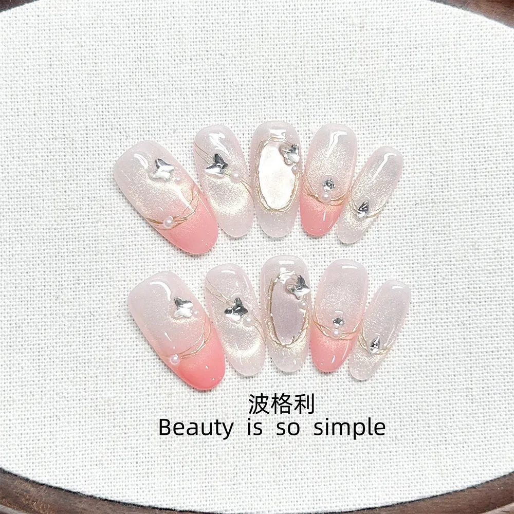 Gentle Dreamy Style Cat's Eye Diamond Handmade Nail Patch Stars 3D Flowers Polka Dots Pearl Press On Nails Hand Accessories Gift