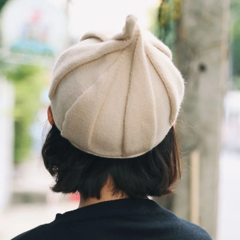 Casual Spire Knitted Beanie Hat Korean Style Solid color Nipple Hat Soft Twist Pullover Hat Autumn Winter