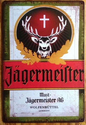Letreros Metálicos JAGERMEISTER, Placa de Pared Vintage Retro para Cuarto de Hombre, Garaje o Cobertizo