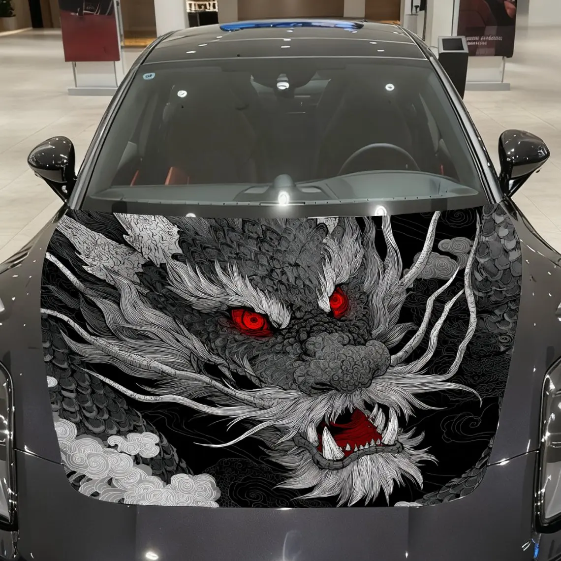 Red Eyed Evil Dragon Car Hood Decal Sticker - Durable Vinyl Protective Film For Most Vehicles, Scratch-Resistant Automotive Exte