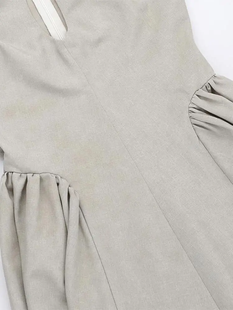 TWOTWINSTYLE Solid Hollow Out Slimming Dresses For Women Round Neck Sleeveless High Waist Minimalist Elegant Dress Female New