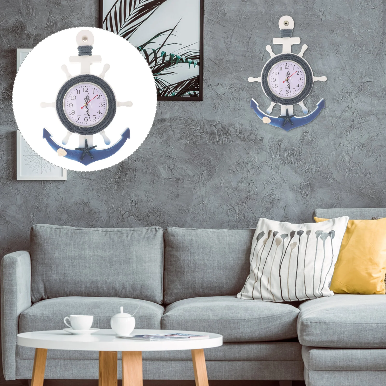 

Creative Boat Anchor Wall Clock Mediterranean Style Decorative Hanging Clock For Home Star Design Wooden Plastic Clear
