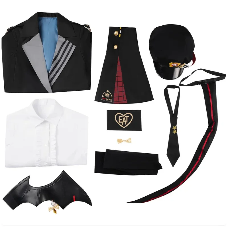 

v;7,e\6'Blue Archive Cosplay Kurodate Haruna Costume with Hat Wing and Tail Women Girl Black JK Uniform Skirt Halloween h;3,p\5/