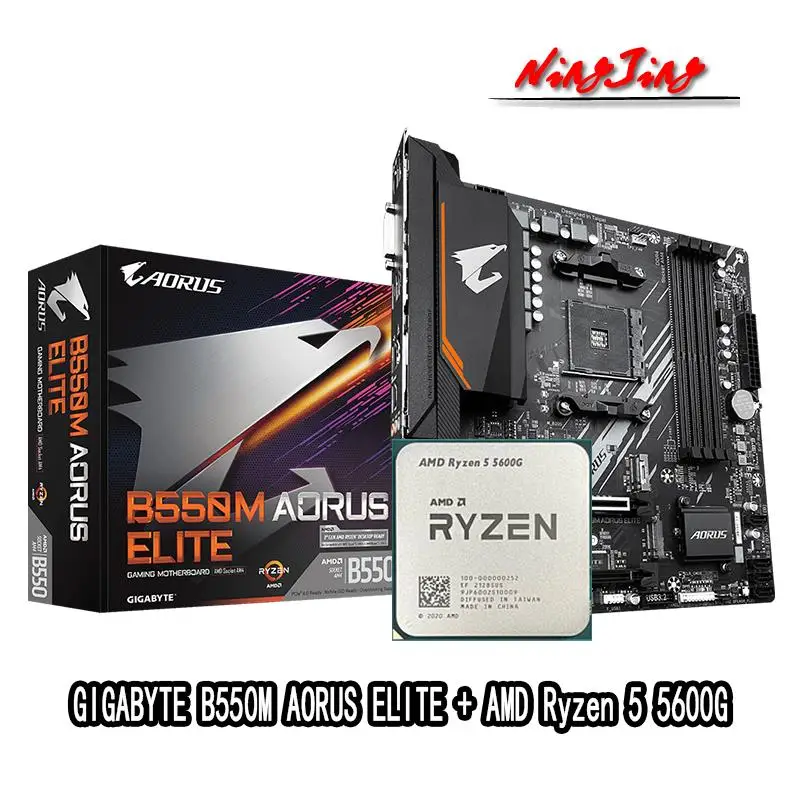 Top Amd Ryzen 5 5600G R5 5600G Cpu Ga B 550M Aorus Elite (Rev. 1.0) Moederbord Pak Socket Am4 Geheel Nieuw Maar Zonder Koeler