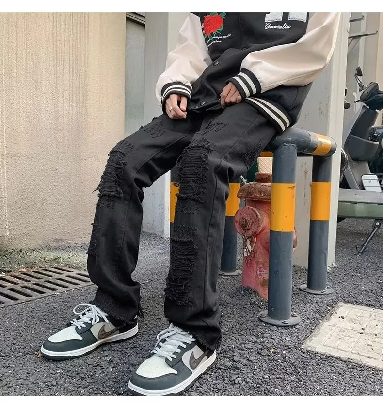 2024 spodnie y2k Streetwear weiß schlank zerrissen gestapelte Jeans Hosen für Männer Kleidung Gothic gebürstet lange Hosen Pantalones Hombre – Detail 18