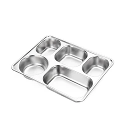 For Dinner Divided Plates Diet Food Control Kids Stainless Steel 5 Compartment Tray Divided Plate Restaurant Kitchen Tableware