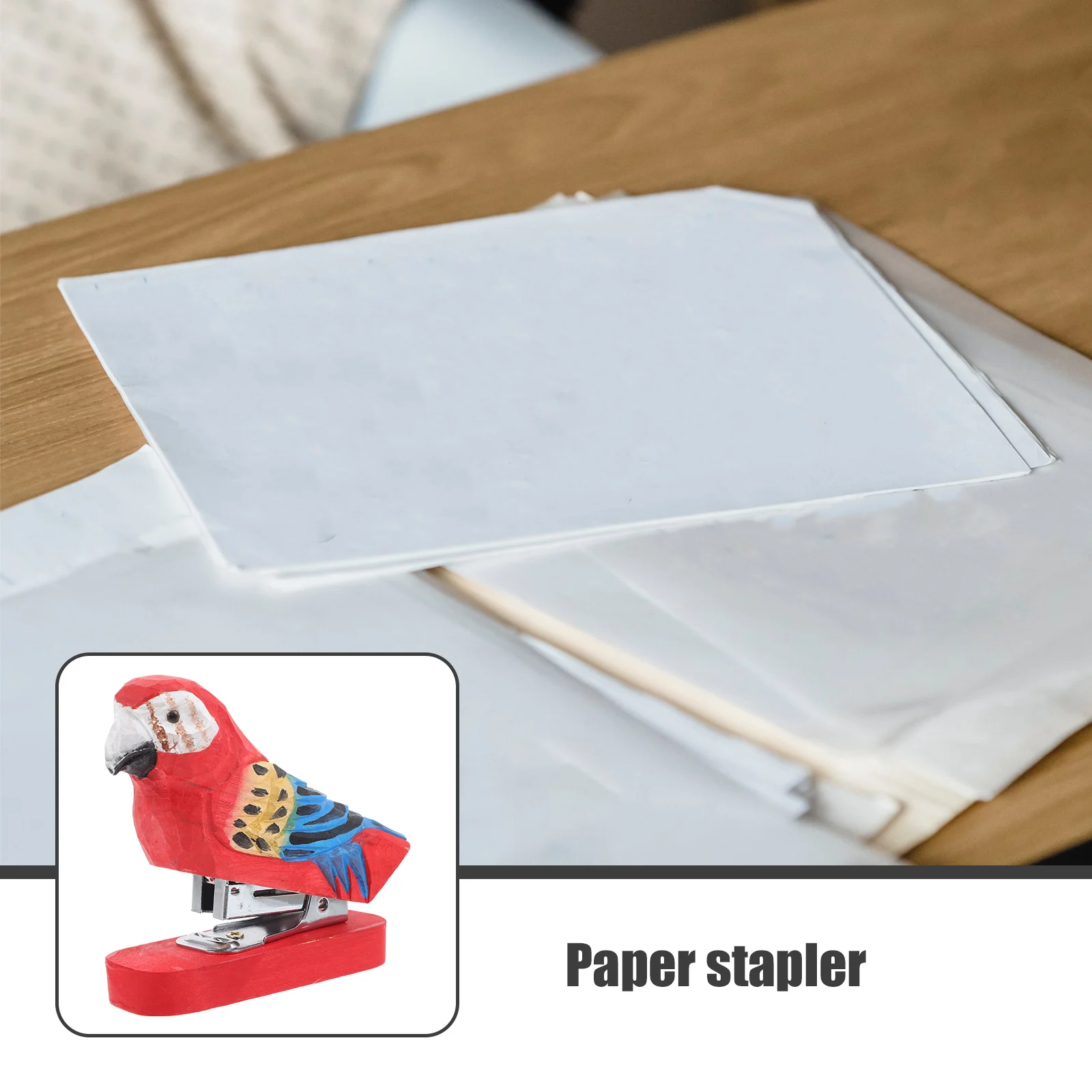 

Wooden Stapler Handmade Small Office Tool Funny Reusable Paper Stapling Craft Cute Decorative Animal Design for Home