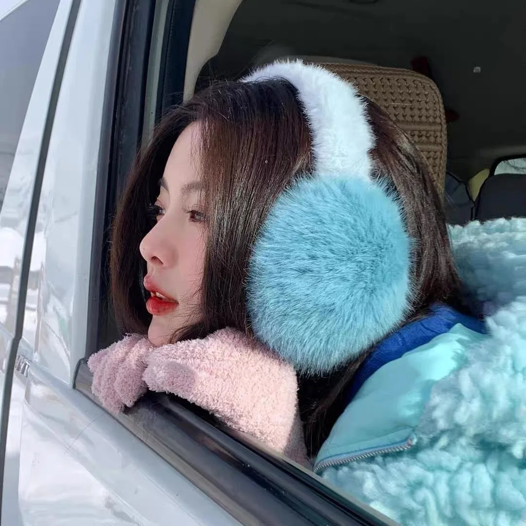 Blue Imitation Fox Hair Warm Thickened Earmuffs Female Winter Plush Ear Warm Student Fresh and Cute Earmuffs