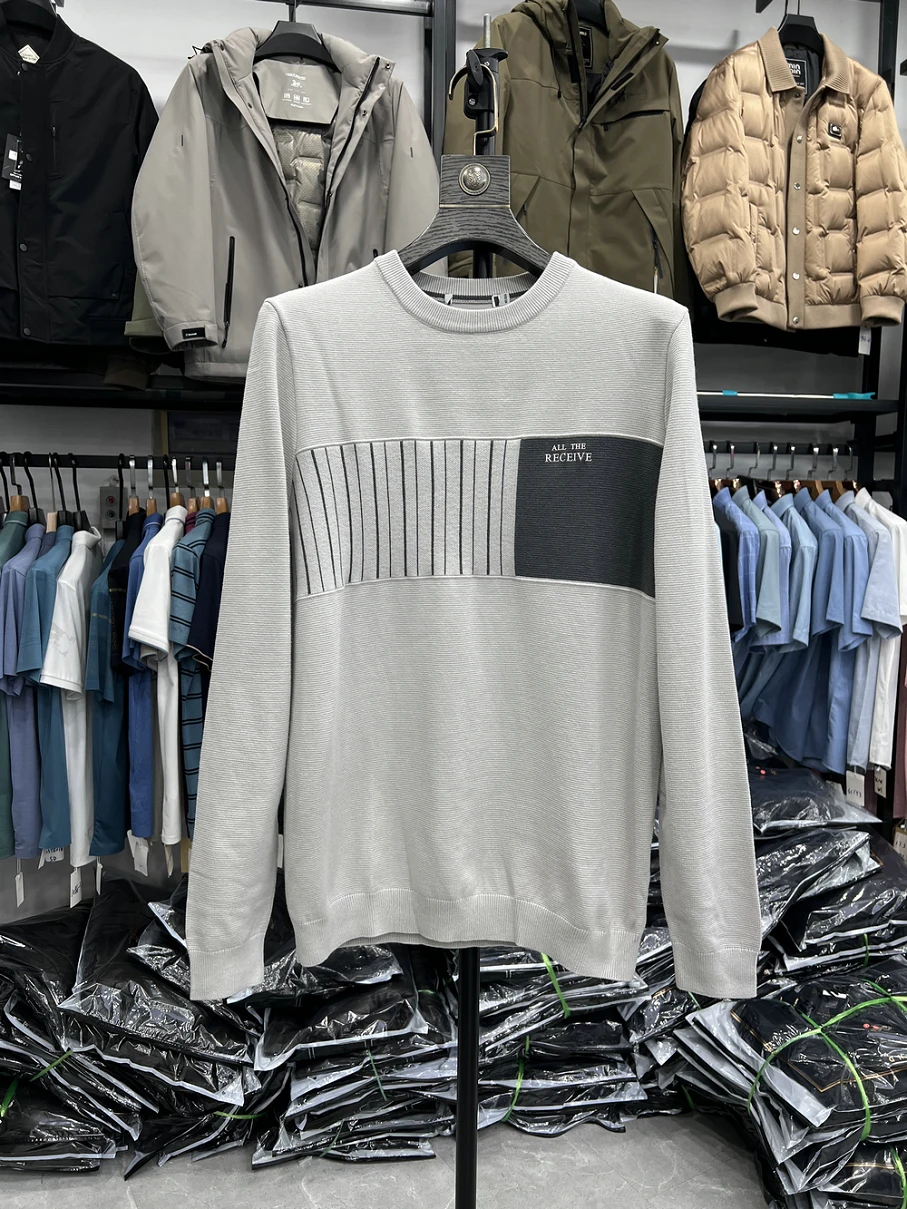 

Casual round Ne Knitted Sweater Youth Faion Simple Autumn Top with Flower Pattern Loose Fit Long Sve Thermal Wear for Men