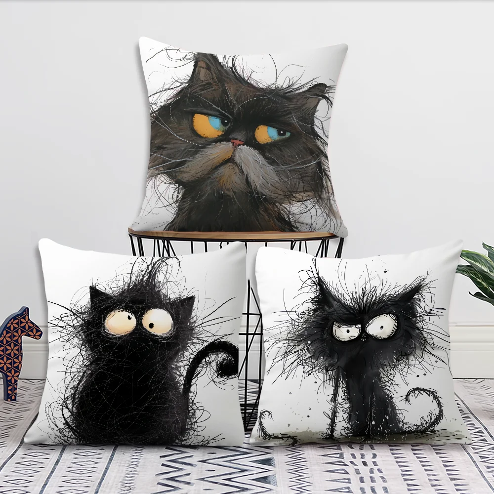 Whimsical Cat Art cushion cover Sofa Living Room Bedroom Headboard Backrest Cushion Square Cushion Nap Time Pillow Case