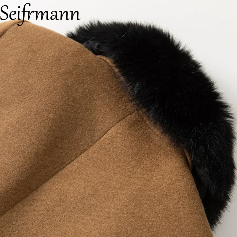 Seifrmann 2026 Spring Women's New Fashionable and Elegant Woolen Collar Long Sleeve Double breasted Coat