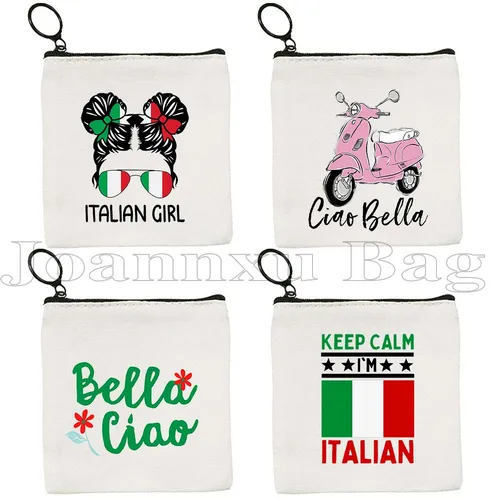 Imagen 1 del producto Floral Bella Ciao niñas italianas corazón lindos regalos moño desordenado bandera Italia Pisa Roma monedero funda para llaves tarjetero cartera bolsa