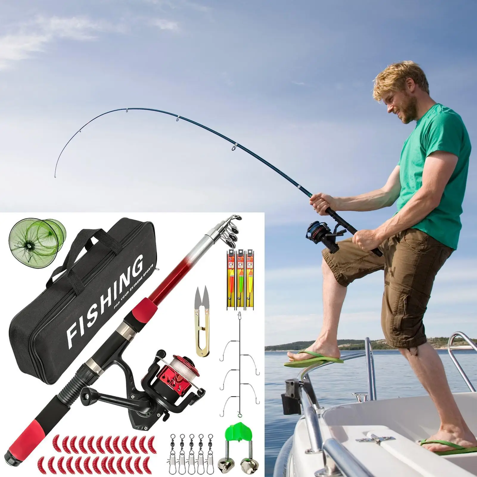 

Telescopic Fishing Rod Portable Telescopic Fish Gear With Carrying Case Fishing Rod Combo For Boating Trolling Offshore Inshore