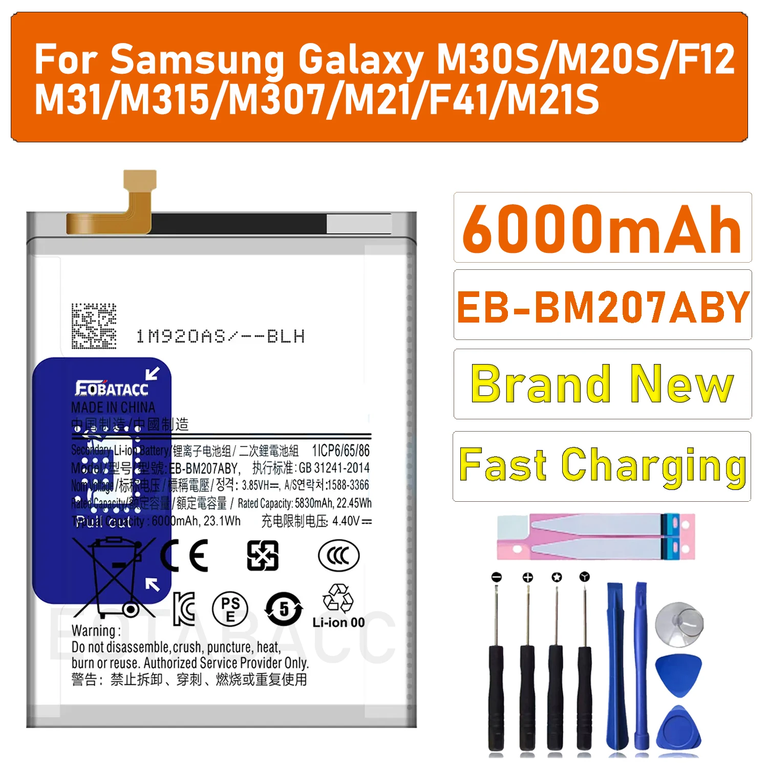 2026 years high quality battery for samsung M30S/M31/M315/M307/M21/F41/M21S/M20S/M12 battery EB-BM207ABY