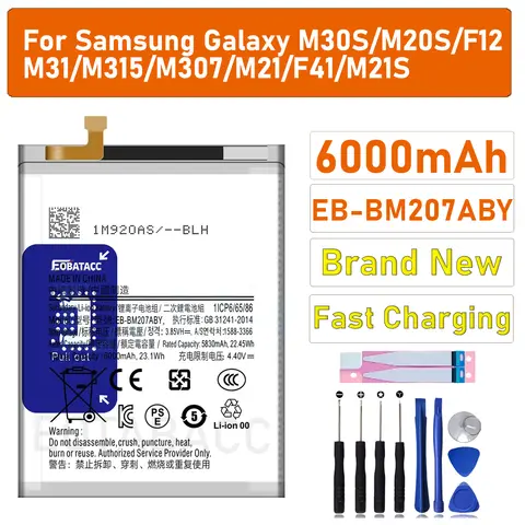 Batteria di alta qualità da 2025 anni per Samsung M30S/M31/M315/M307/M21/F41/M21S/M20S/M12 batteria EB-BM207ABY