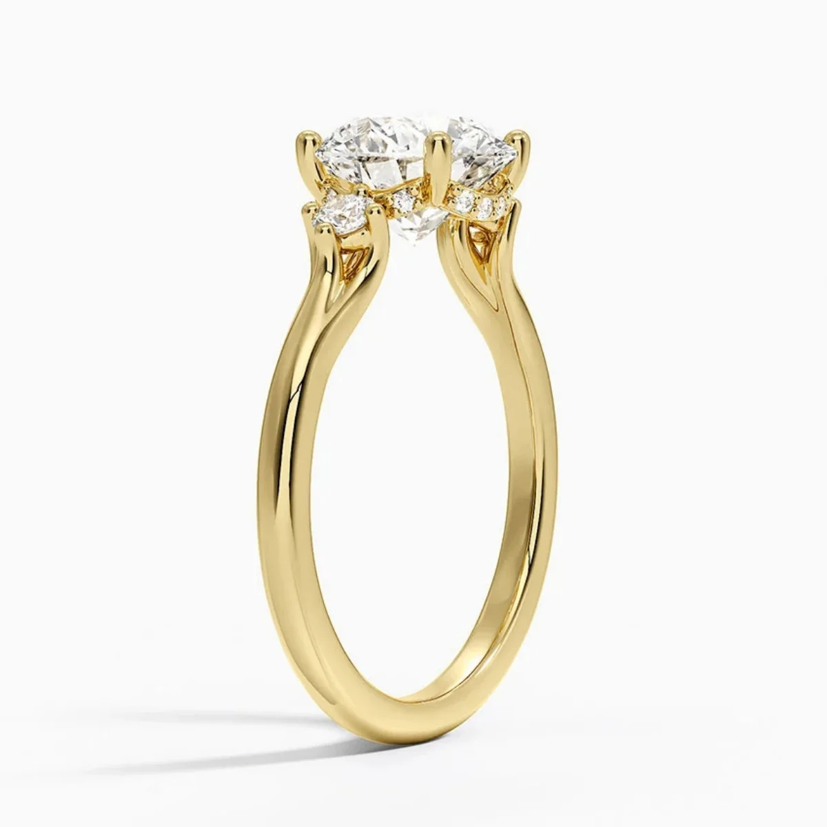Classic Three Stone Engagement Ring 9K/14K/18K Yellow Gold DE VS1/VVS2 Round Cut Lab Grown Diamonds Hidden Halo Diamond Ring