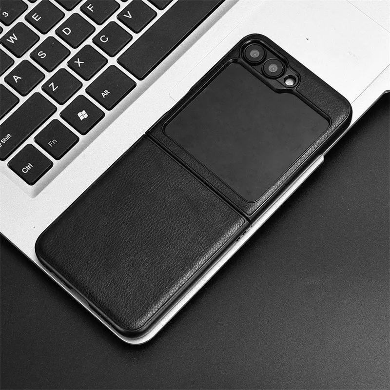 Luxury Litchi Striae Leather Phone Case for Samsung Galaxy Z Flip 6 Shockproof Hard Back Cover Case for Galaxy Z Flip6 5G Shell