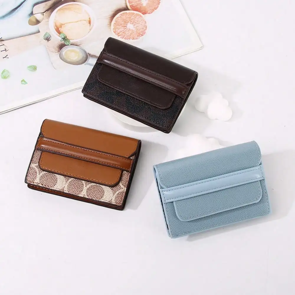 Borsa per carte in PU tinta unita alla moda, semplici supporti LD multi slot, porta carte RFID, mini borsa per carte compatta