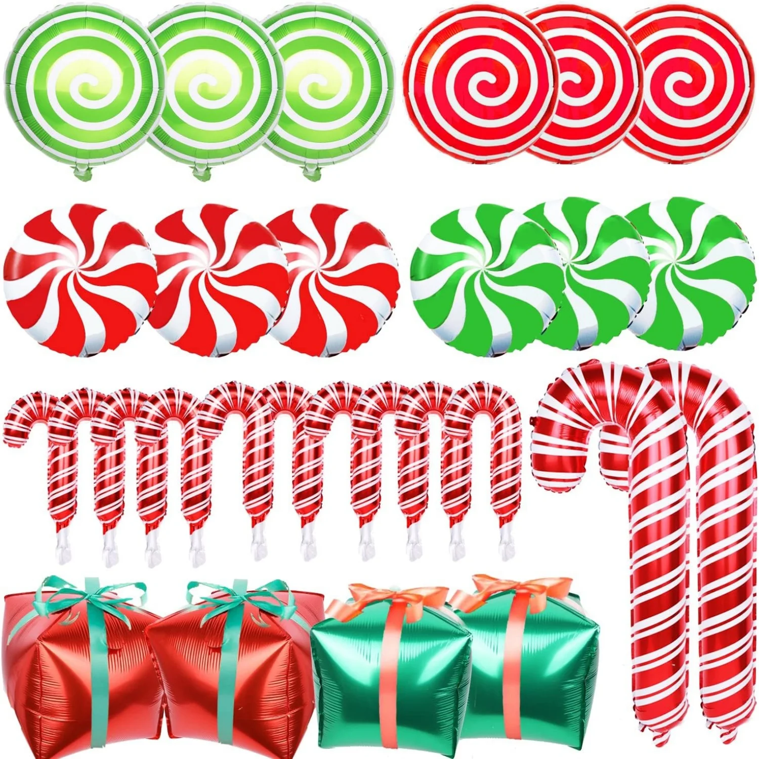 16Pcs Christmas Balloons Decoration Set Candy Cane Gift Box Foil Balloons for Christmas New Year Candies Theme Party Decorations