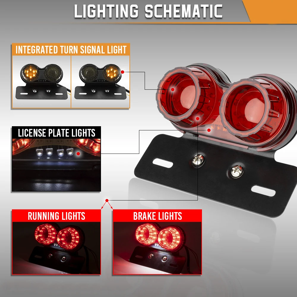 Motorcycle LED Tail Light Turn Signal Lights License Plate Bracket Brake Lamp For Honda Yahama Harley Universal 12V Rear Light