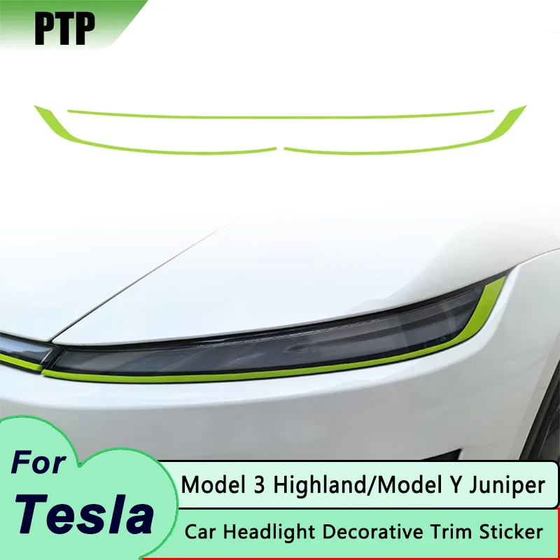 

Для Tesla Model Y Juniper Model 3 Highland 2025, пленка для изменения цвета, аксессуары, автомобильная фара, брови, спортивный декор, полоса, наклейка