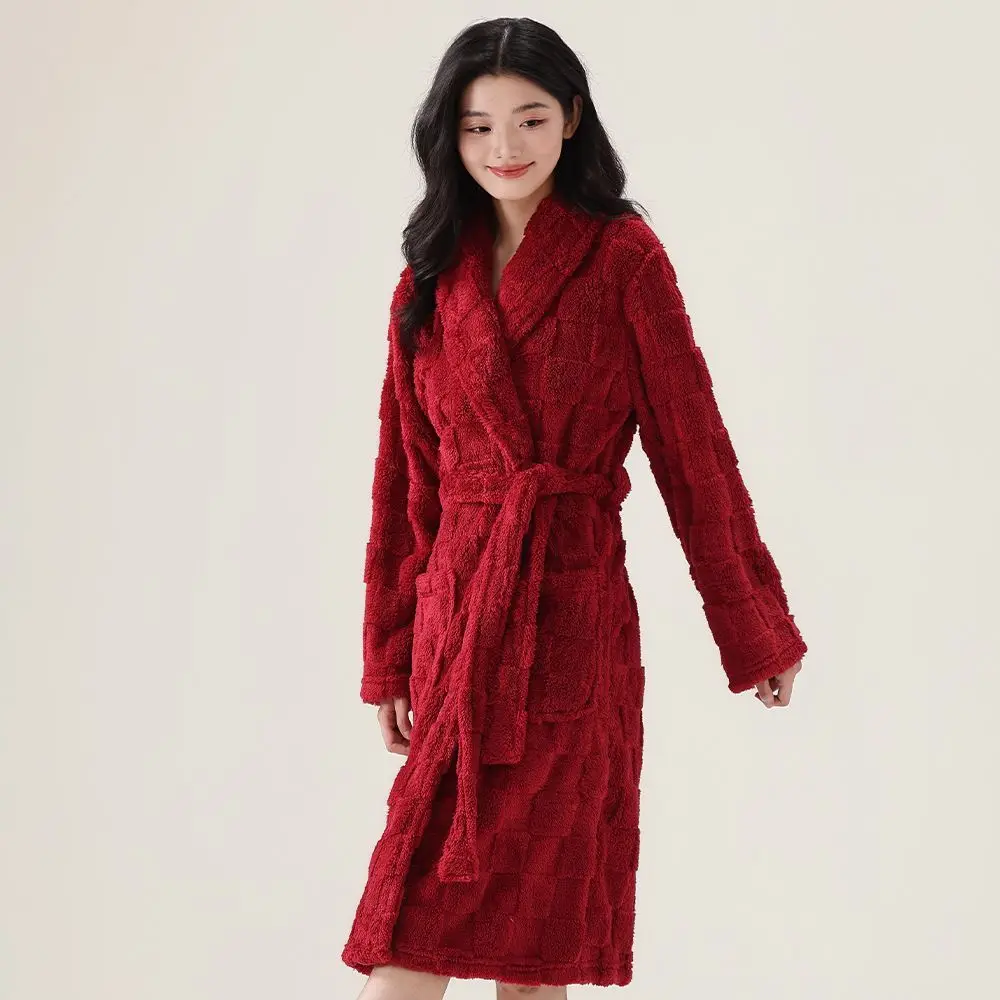 

Winter Long Warm Double-sided Velvet Flannel Nightgown Warm Bathing Home Wear Women's Thickened Sleepwear Pajamas Ladies Sleep