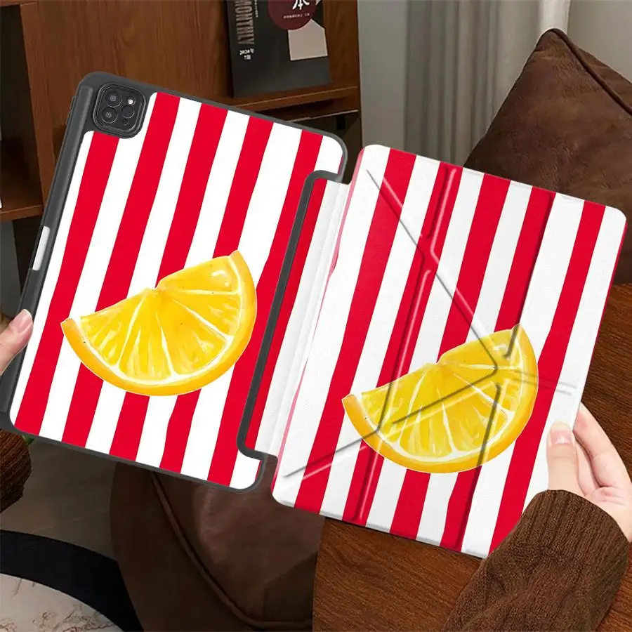 

Чехол для планшета с лимонным узором в полоску для iPad Pro 2025, Pro 11-го, 10-го, 9-го, 8-го, 7-го поколений, 12.9 дюймов, Air 4, 5, M3, M2, M4, 11 дюймов, Mini 6, 7, с держателем