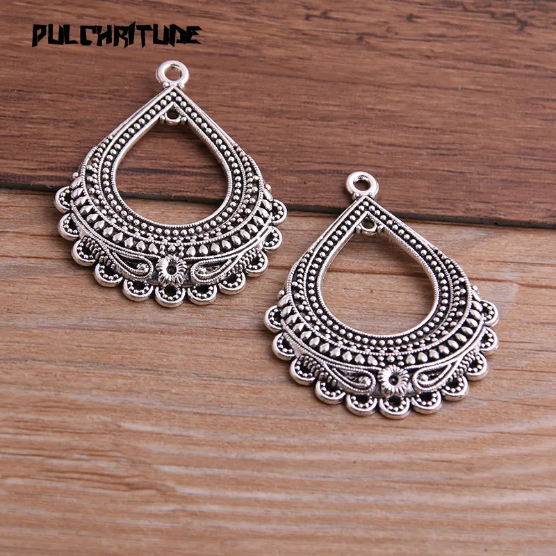 4PCS 35*44mm Two Color Water Droplets Necklace Charm Women Jewelry Fashion Porous Connector Pendant Earring