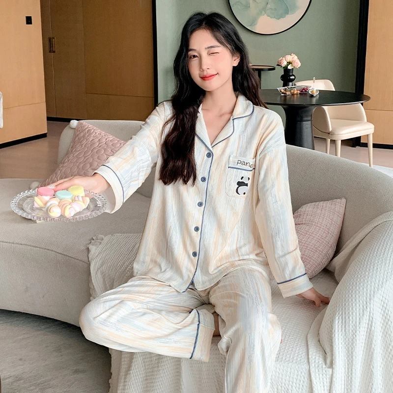 Panda Women Pajamas Cute Sleepwears Autumn Winter Long Sleeves Long Pants Kawaii Pyjamas Cozy Pijamas Soft Pyjama Girl Pijama Pj