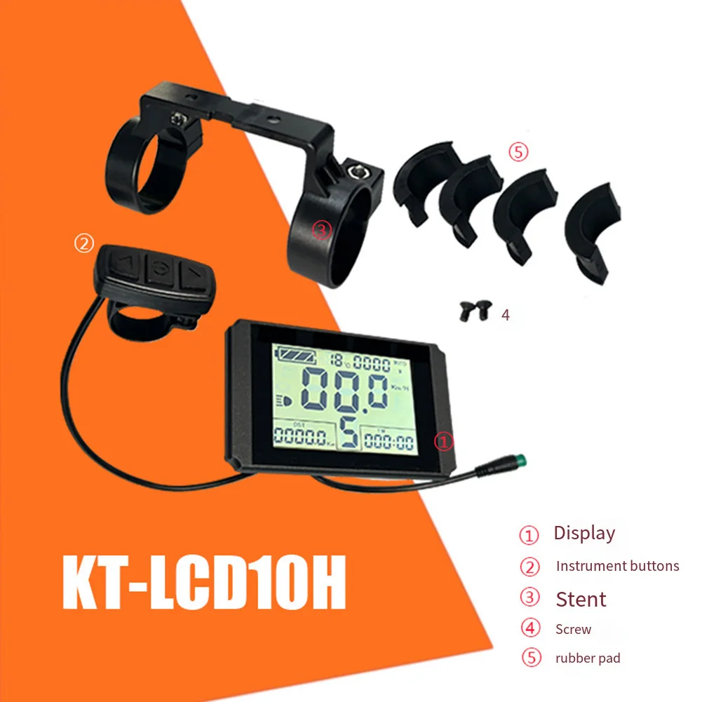 

Electric Bicycle LCD Instrument Panel For KT-LCD10H 24V 36V 48V 5-pin Waterproof Connector ABS Black Mileage Instrument Panel