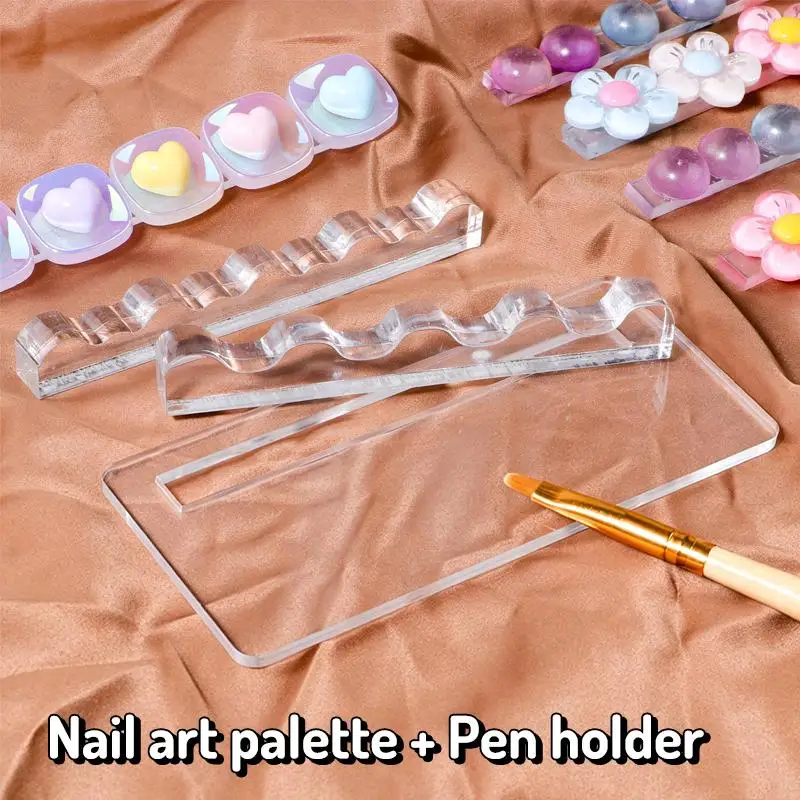 Reusable Nail Art Palette With Nail Art Pen Holder Brush Holder Sleek Organizer For Quick Color Mixing And Pen Storage Display