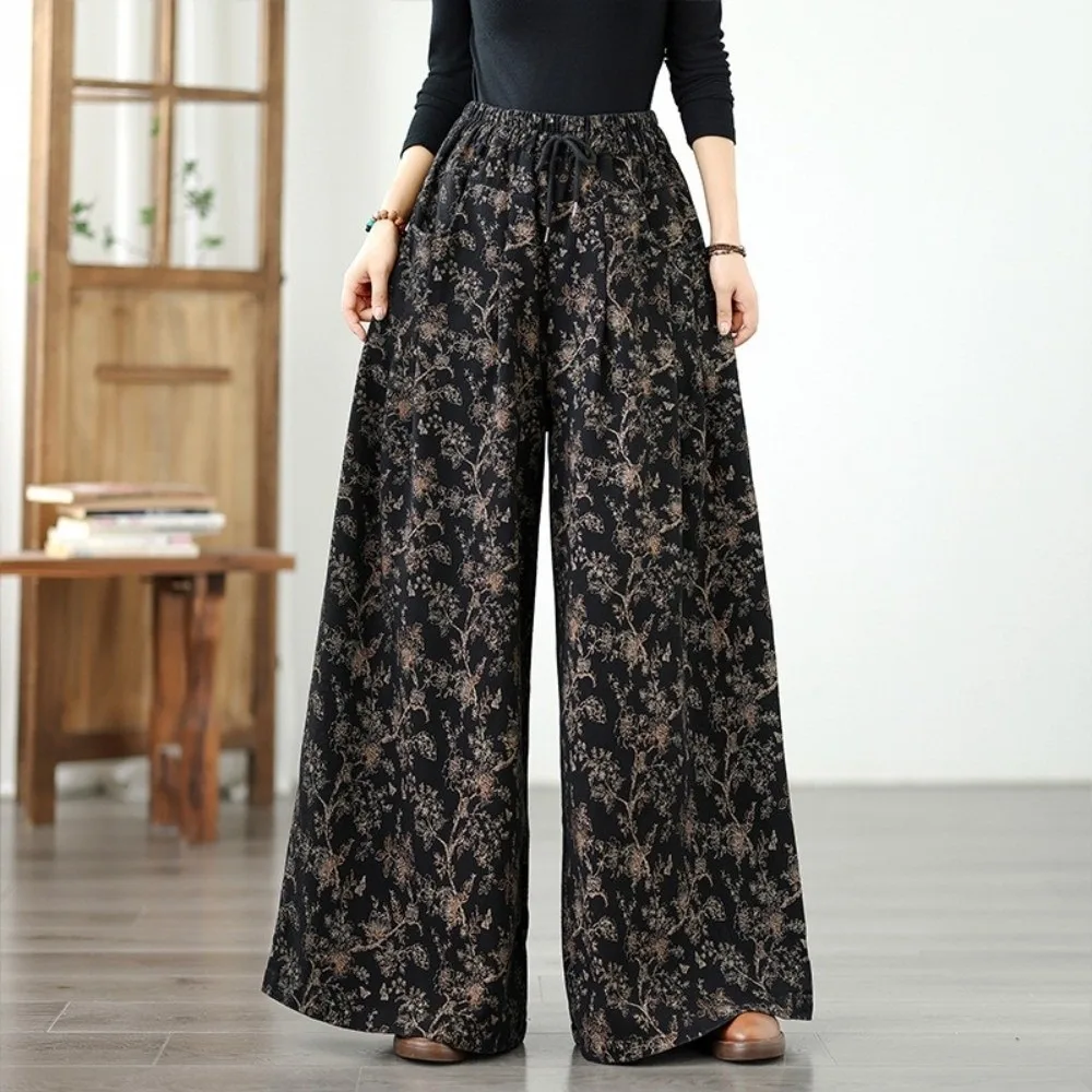 New Plus Size Wide Leg Pants Elastic Waist High Waist Denim Pants Print Pattern Loose Fit Straight Cut Pants Daily Wear
